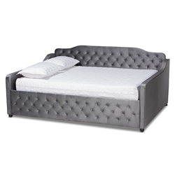 Baxton Studio Freda Transitional and Contemporary Grey Velvet Fabric Upholstered and Button Tufted Full Size Daybed